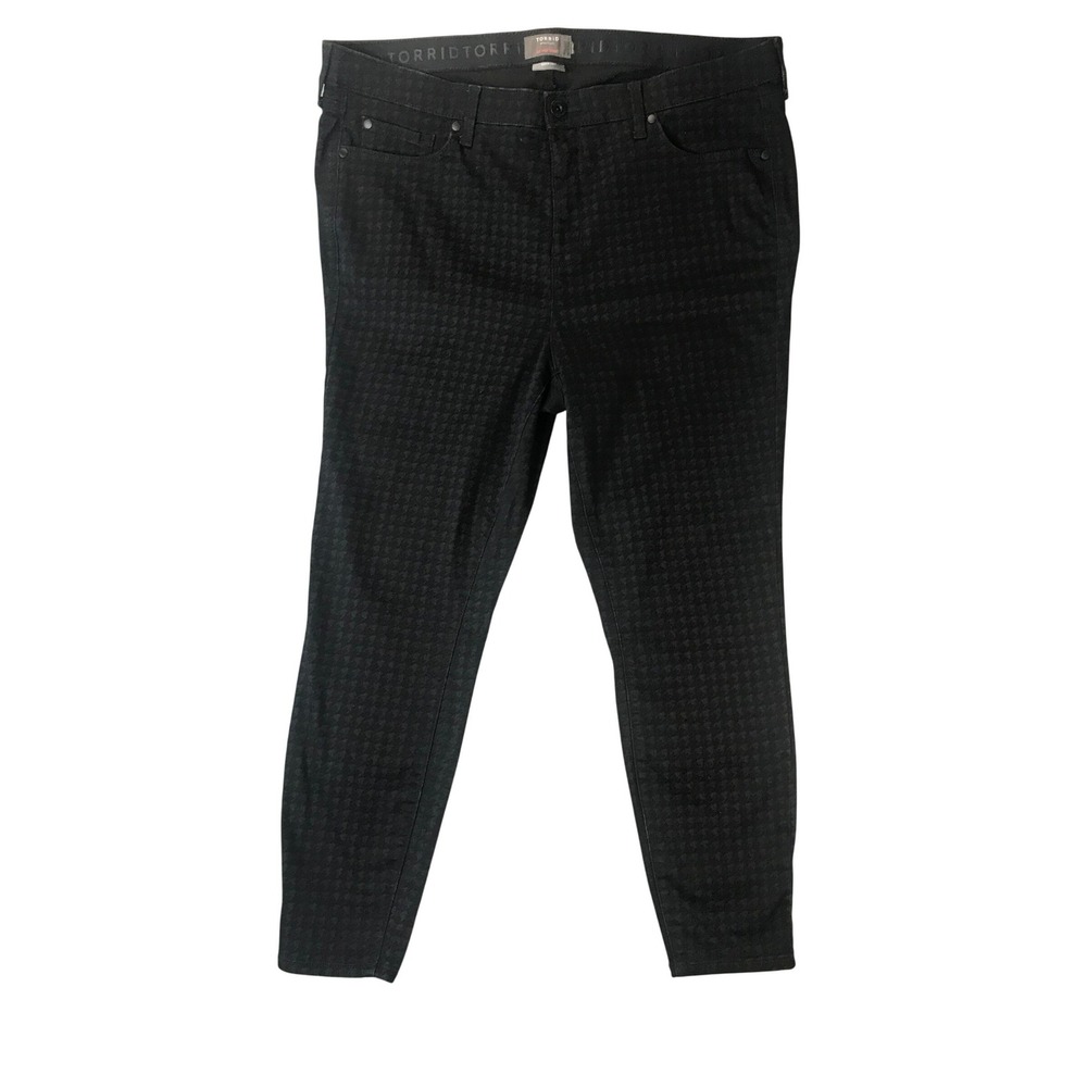 Torrid Jeans Women 18 Black Sky High Skinny Houndstooth Super Soft Stretch Denim
